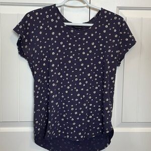 Adrienne Vittadini Navy Blue Floral Short Sleeve Top